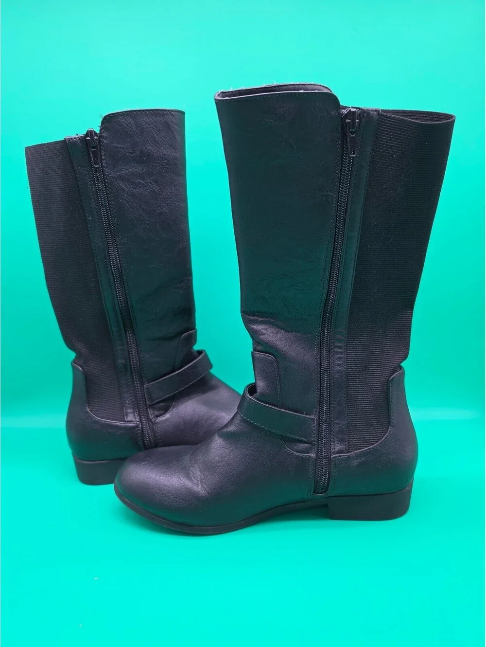 XOXO Elevation Women's Black Knee High Riding Boots Buckle Zip Size 5M 2019